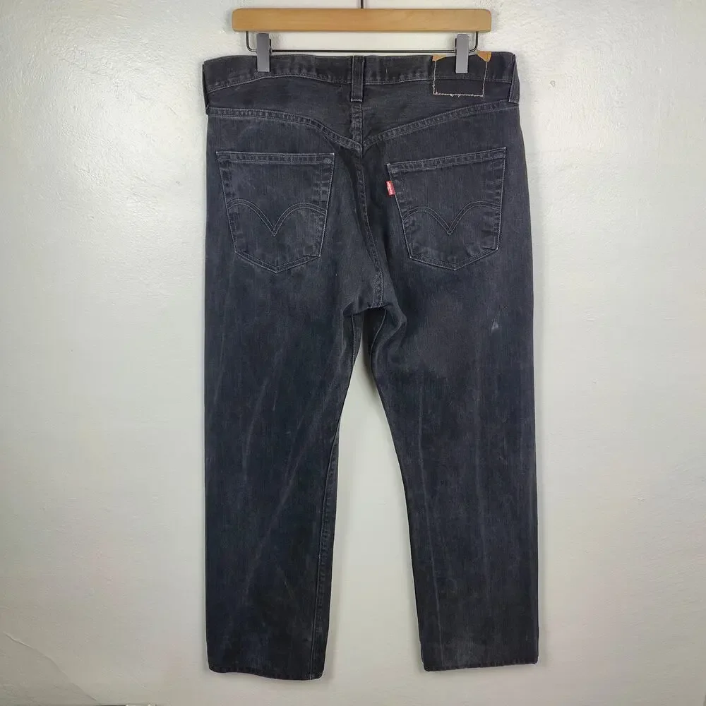 Vintage Y2K Levi's 501 Jeans Mens 36x34 Black‎ Straight Leg 100% Cotton HEMMED